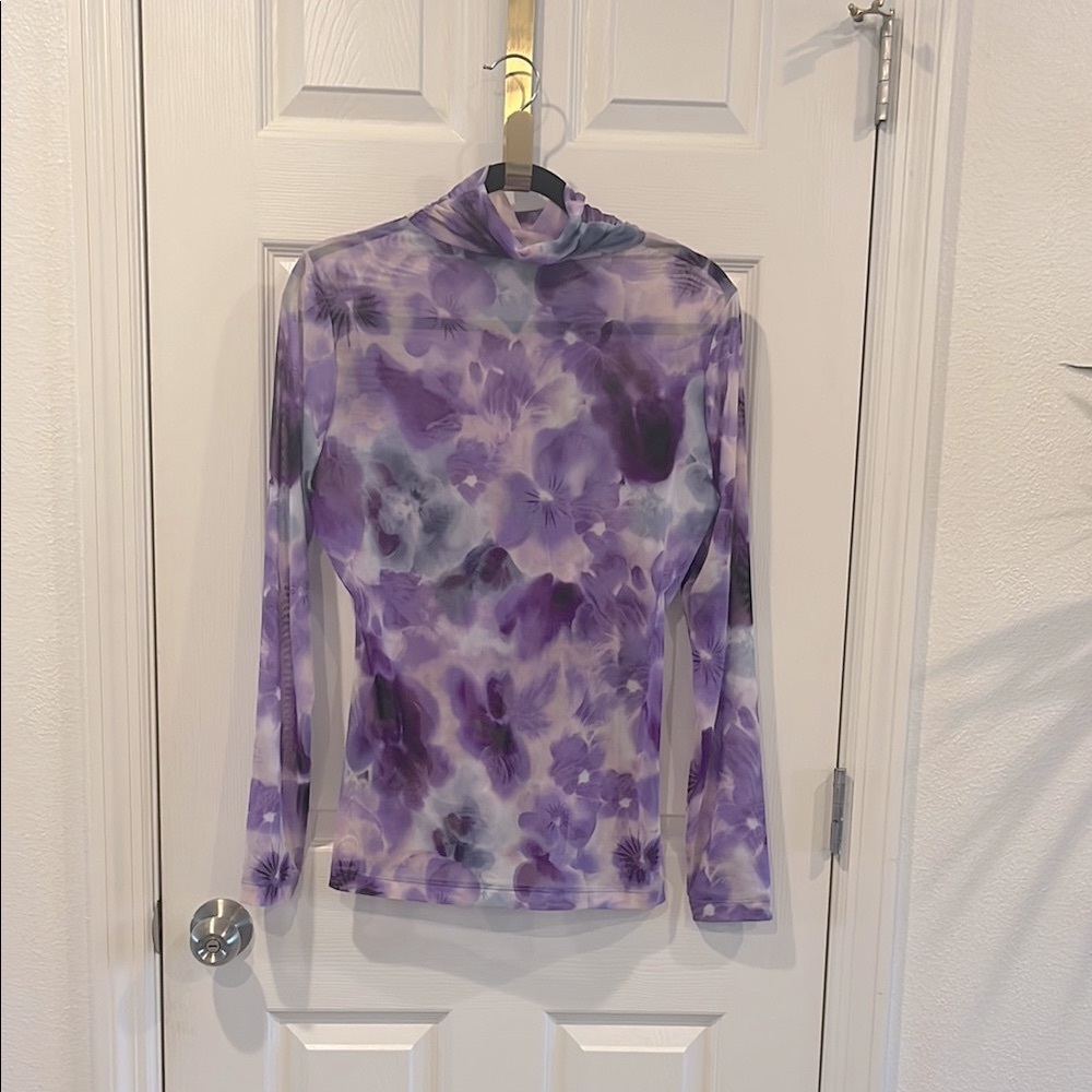 WHBM Fitted Purple Blouse with Striking Floral Pattern